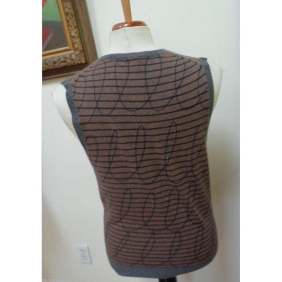 ADAM Man's Brown and Black Stripe 100% Cashmere V-Neck Sweater/Vest Size: M - Picture 4 of 9